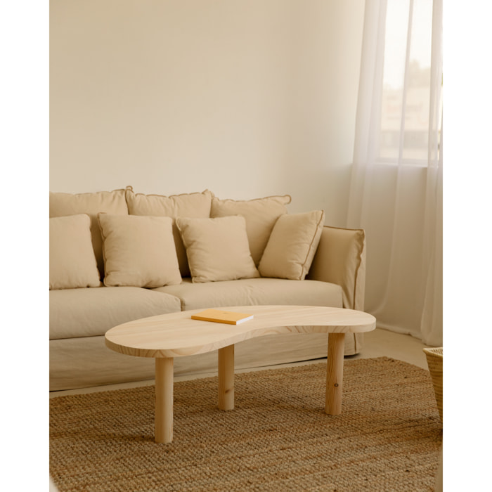 Table basse en bois massif aux formes organiques en teinte naturelle en différentes tailles