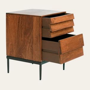 Table de chevet Nora -bois massif de mangue-couleur noyer 40 x 54 x 38 cm