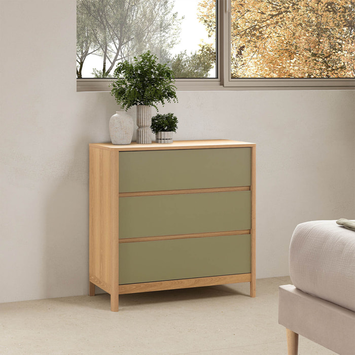 Cómoda de noche Nassau 3 cajones efecto Roble/Verde