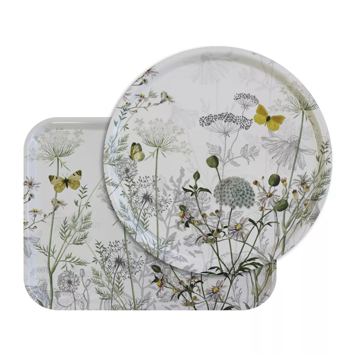 Plateau bois imprimé gris jaune Escapades magiques blanc