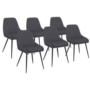 Chaises Ornella tissu gris foncé pieds métal noirs - lot de 6