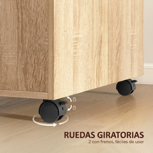 Aparador con Ruedas, Aparador de Salón con 2 Puertas y Estantes, para Sala de Estar, Dormitorio, Oficina, 60x35x65 cm, Natural