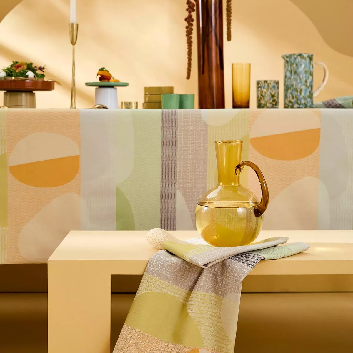 Serviette pur coton 205 g/m² motif jacquard vert orange Mille galets terre cuite