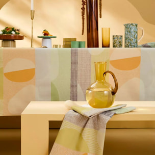 Serviette pur coton 205 g/m² motif jacquard vert orange Mille galets terre cuite