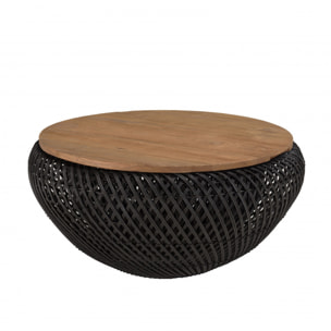 ALIDA - Table basse ronde 65x65cm en rotin noir plateau amovible