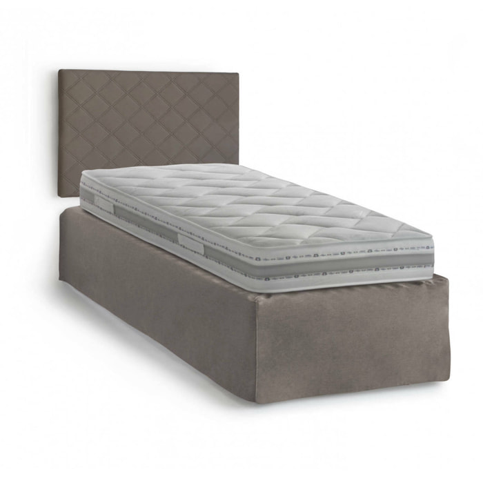 Letto singolo Ascra, Set testata in ecopelle con rete ortopedica e mantovana, 100% Made in Italy, adatta a letto Singolo, materasso incluso, Cm 80x190, Tortora