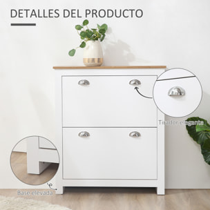 Mueble Zapatero Estrecho Zapatero Entrada Recibidor con 2 Cajones Abatibles Estantes Ajustables para 12 Pares de Zapatos para Pasillo 79x23x90,5 cm Blanco