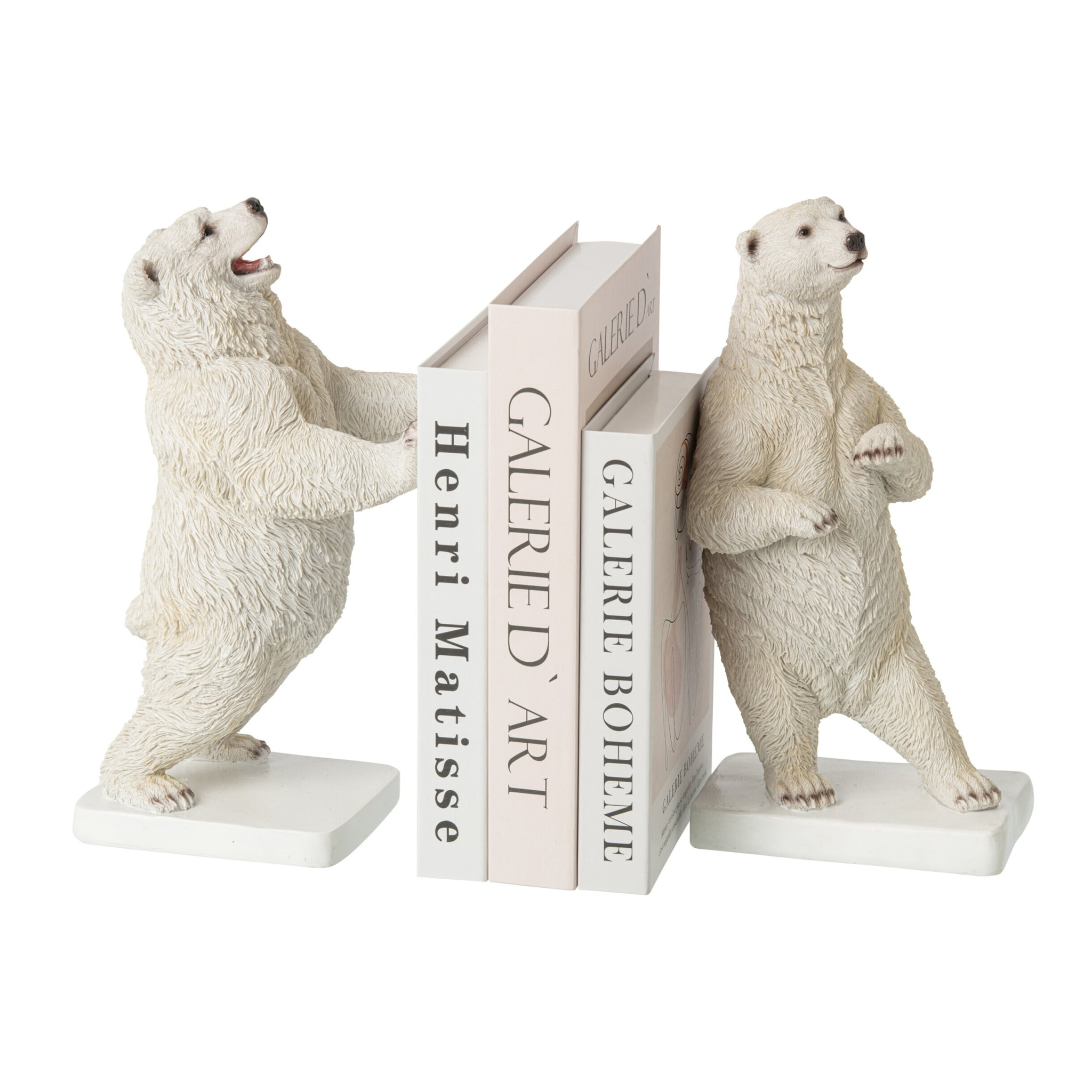 J-Line Set de 2 serre-livres ours - polyrésine - blanc