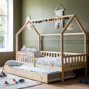Lit cabane gigogne pour enfant 190x90cm en bois MARCEAU