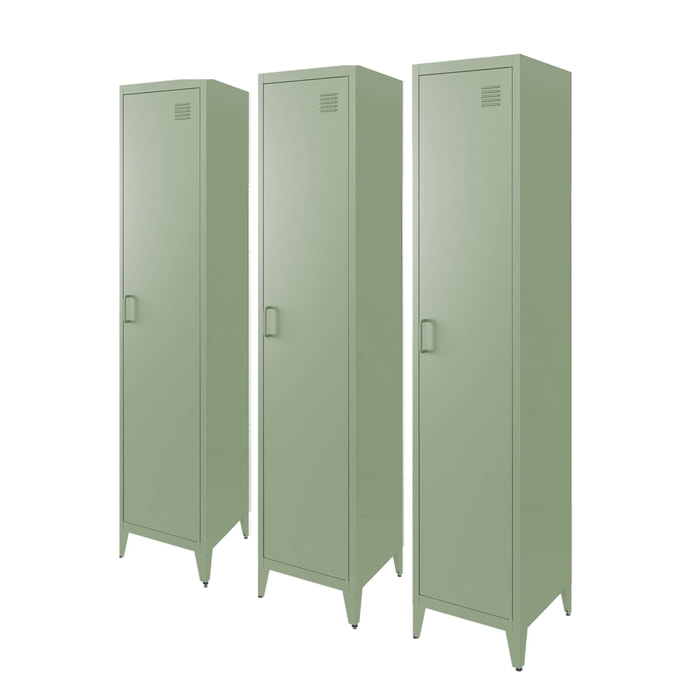 Armoire chambre en acier vert clair. 4 espaces de rangement. casier. L 180 x l 38 x H 38cm