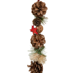 Guirlande de Noël bois pomme de pin rouge 1m