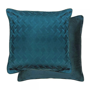 Taie d'oreiller satin de coton motif jacquard bleu Adagio crepuscule