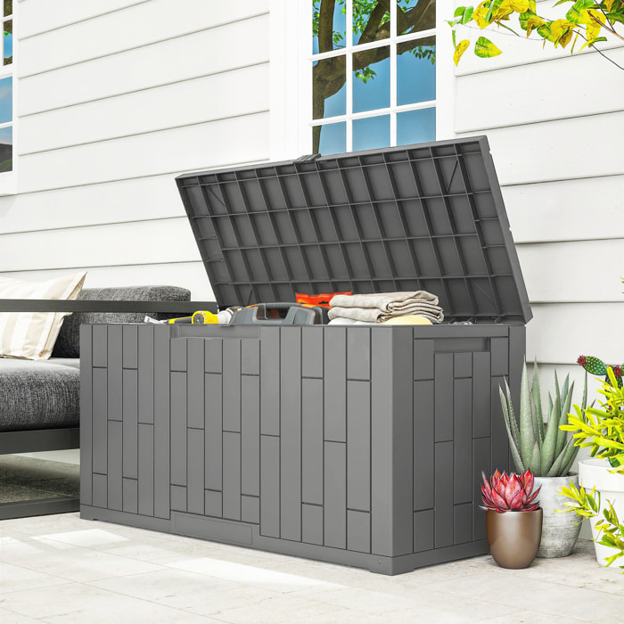 Arcón Exterior Capacidad 227L, Baúl de Almacenaje Exterior de Resina Resistente al Agua y a los Rayos UV, con Cerradura para Jardín, Terraza, Patio, 106,5x43x54,5 cm, Gris