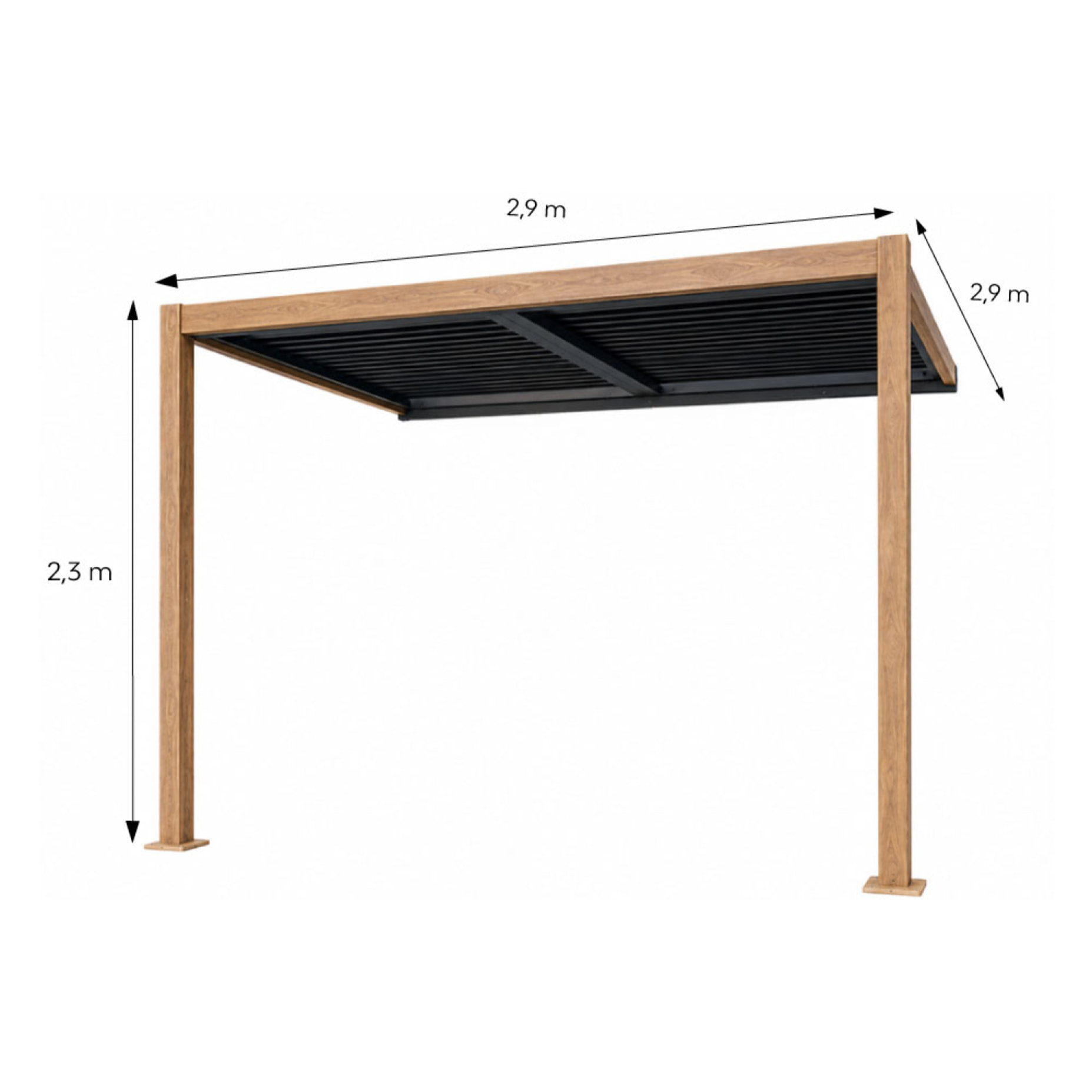 Pergola bioclimatique 3x3m adossée effet bois PANAGIA