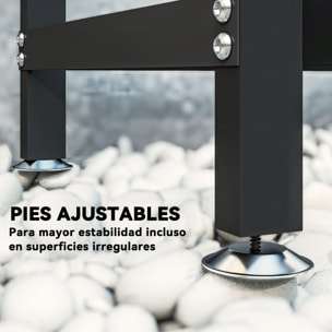 Estante de Leña Metálico, 235x31x116 cm, Leñero Exterior con Cubierta Impermeable 600D Oxford, Marco de Acero y Cadenas de Acero, Soporte para Leña de Chimenea, Almacenaje para Madera, Negro