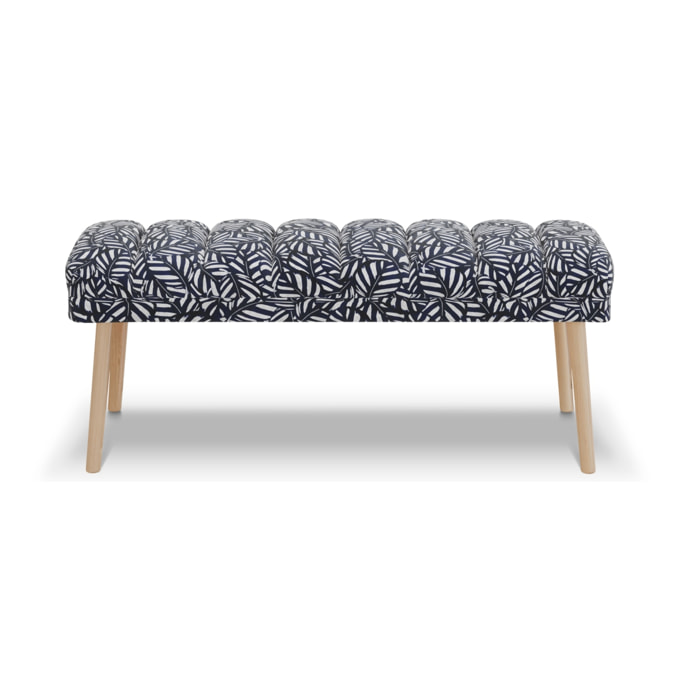 Banc "Frison" 2 places en velours motif bleu marine