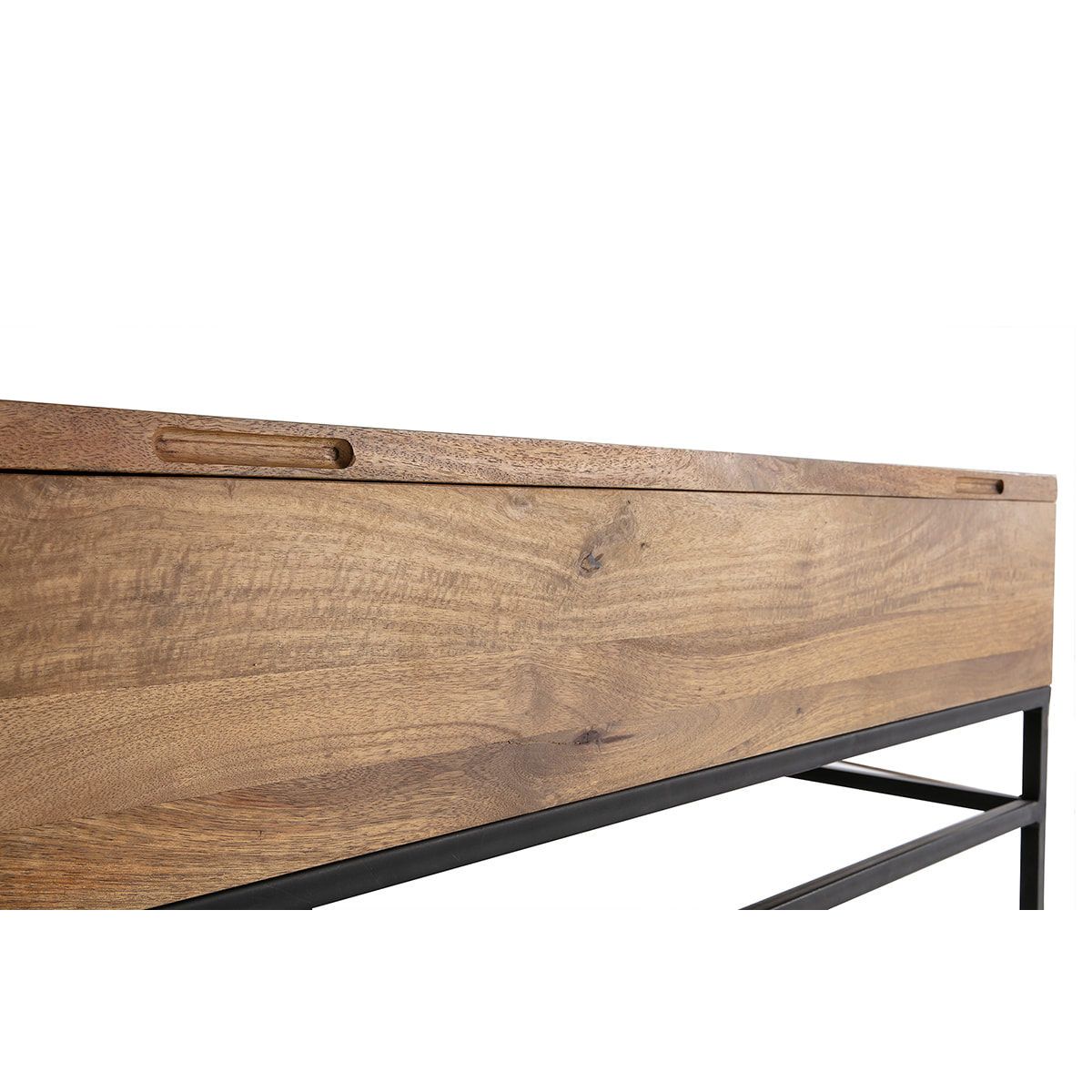 Table basse relevable industrielle bois manguier massif et métal noir L110 cm YPSTER