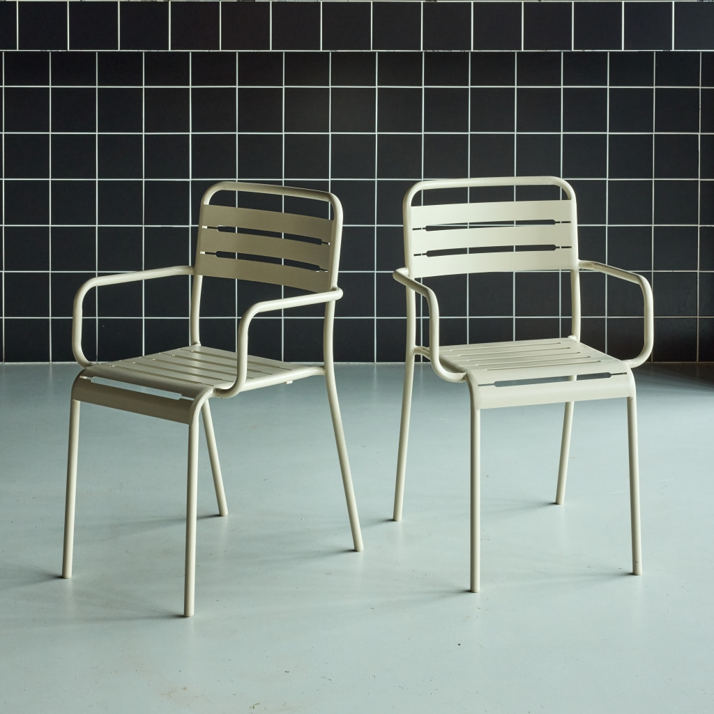 Lot de 2 fauteuils de jardin acier. 2 places. beige. Amelia. L50.4 X P53 X H79.5cm