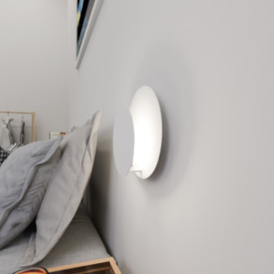 Lampada da parete Circle in acciaio bianco opaco e legno