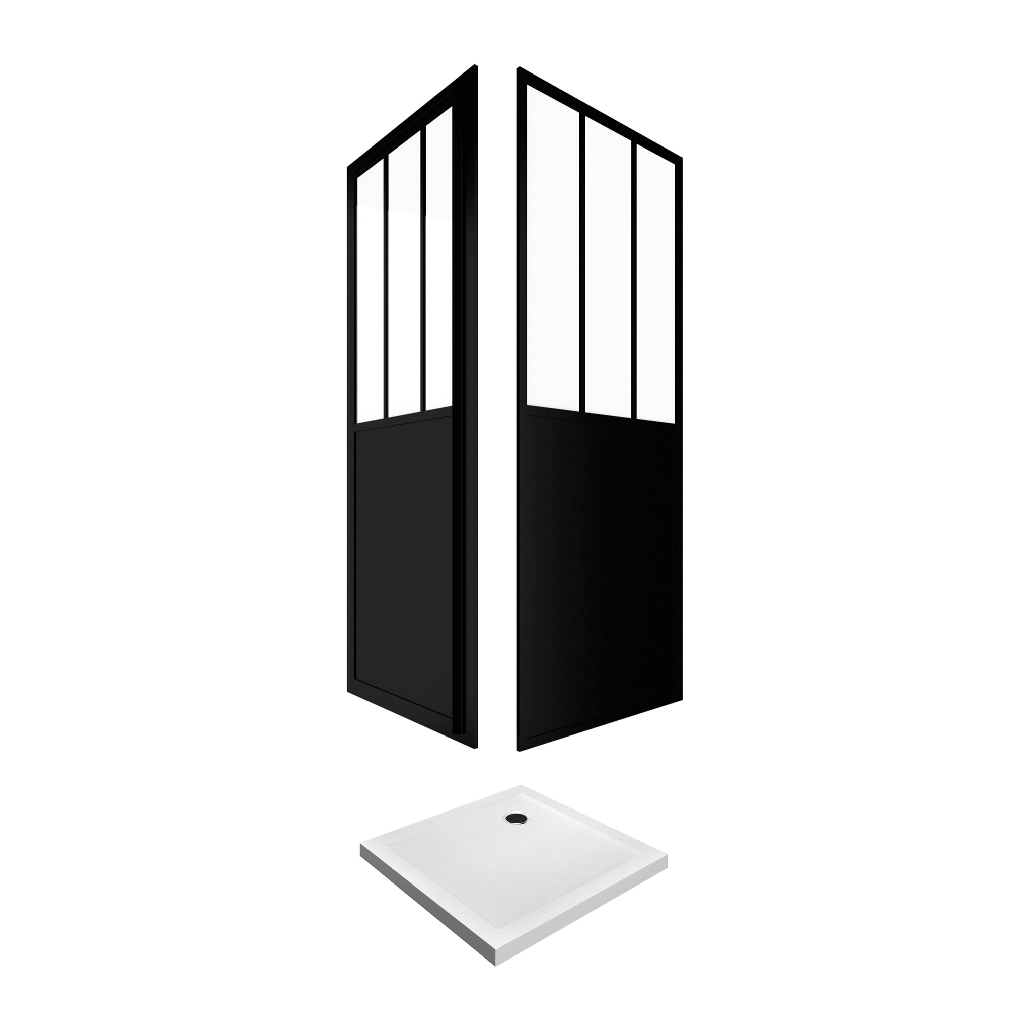 Pack trio paroi porte de douche porte pivotante 80x200 + paroi de retour 80 cm + receveur