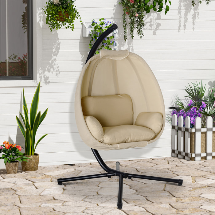 Silla Colgante Huevo con Soporte Columpio Jardín Exterior con Cesta Plegable y Cojín Columpio Colgante para Interior y Exterior Carga 120 kg Caqui