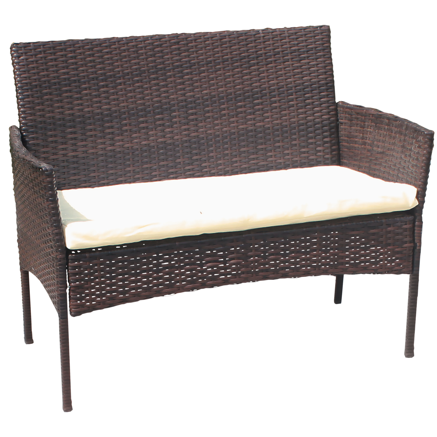 Salon de jardin CORFOU en résine tressée marron 4 places - coussins beige