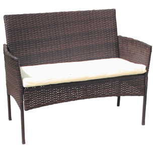 Salon de jardin CORFOU en résine tressée marron 4 places - coussins beige