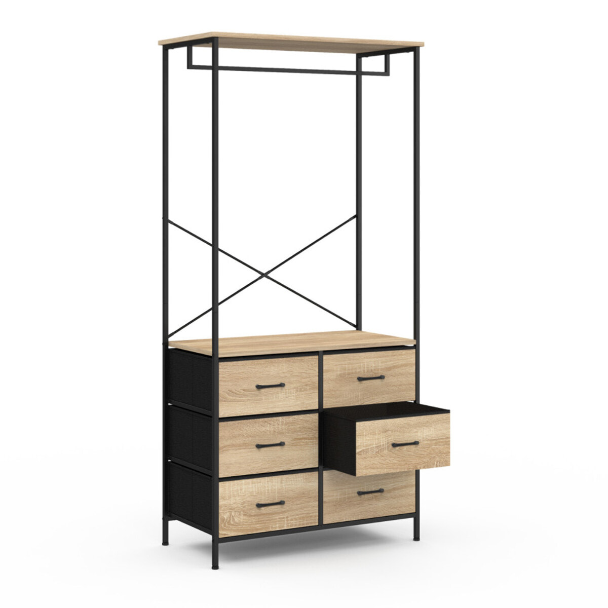 Dressing Iris penderie et 6 tiroirs bois et noir
