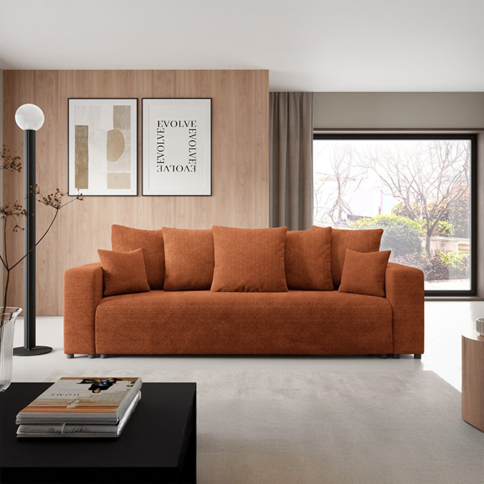 GLORIA - Canapé droit convertible 3 places en tissu terra