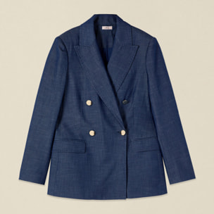 Oltre - Blazer cruzado efecto denim - Azul