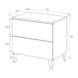 Comodino Nashville, Comodino a 2 cassetti, Tavolino da notte, Comò basso per camera da letto, cm 50x34h49, Bianco lucido