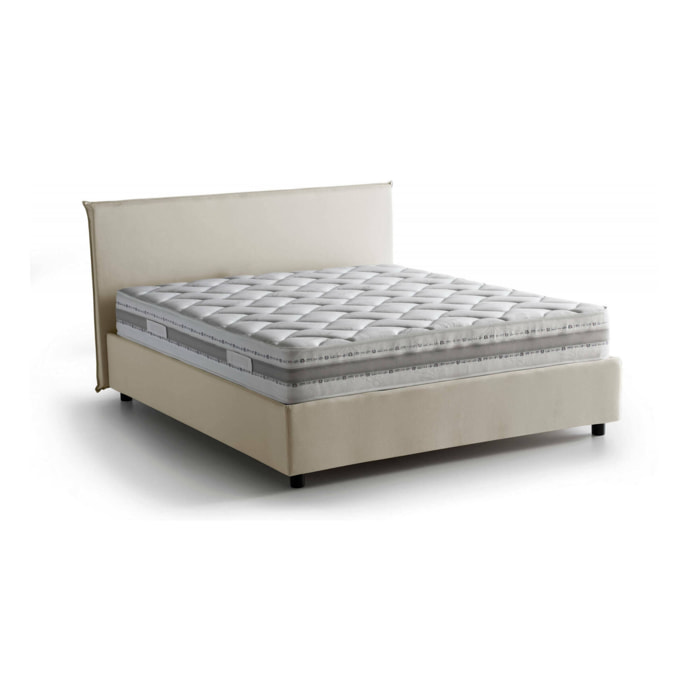 Letto matrimoniale Anassimene, Letto contenitore con rivestimento in tessuto, 100% Made in Italy, Apertura frontale, con materasso Cm 160x190 incluso, Beige