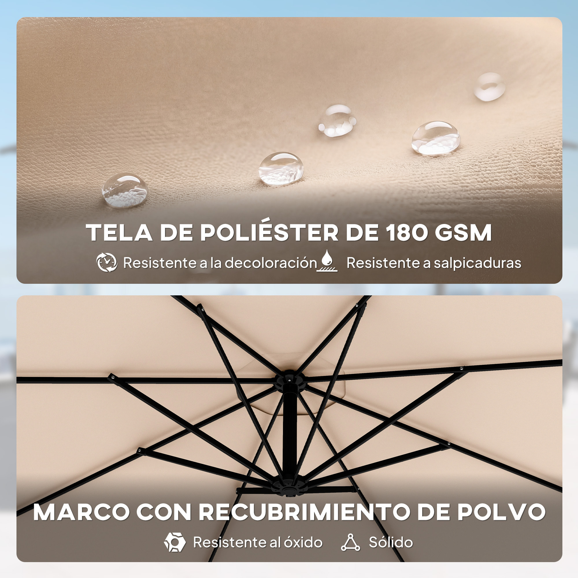 Parasol Excéntrico, Ø300 cm, Sombrilla de Jardín con Base Cruzada, Manivela, Funda Protectora y Cuerdas de Viento, UPF30+, para Terraza, Patio, Caqui