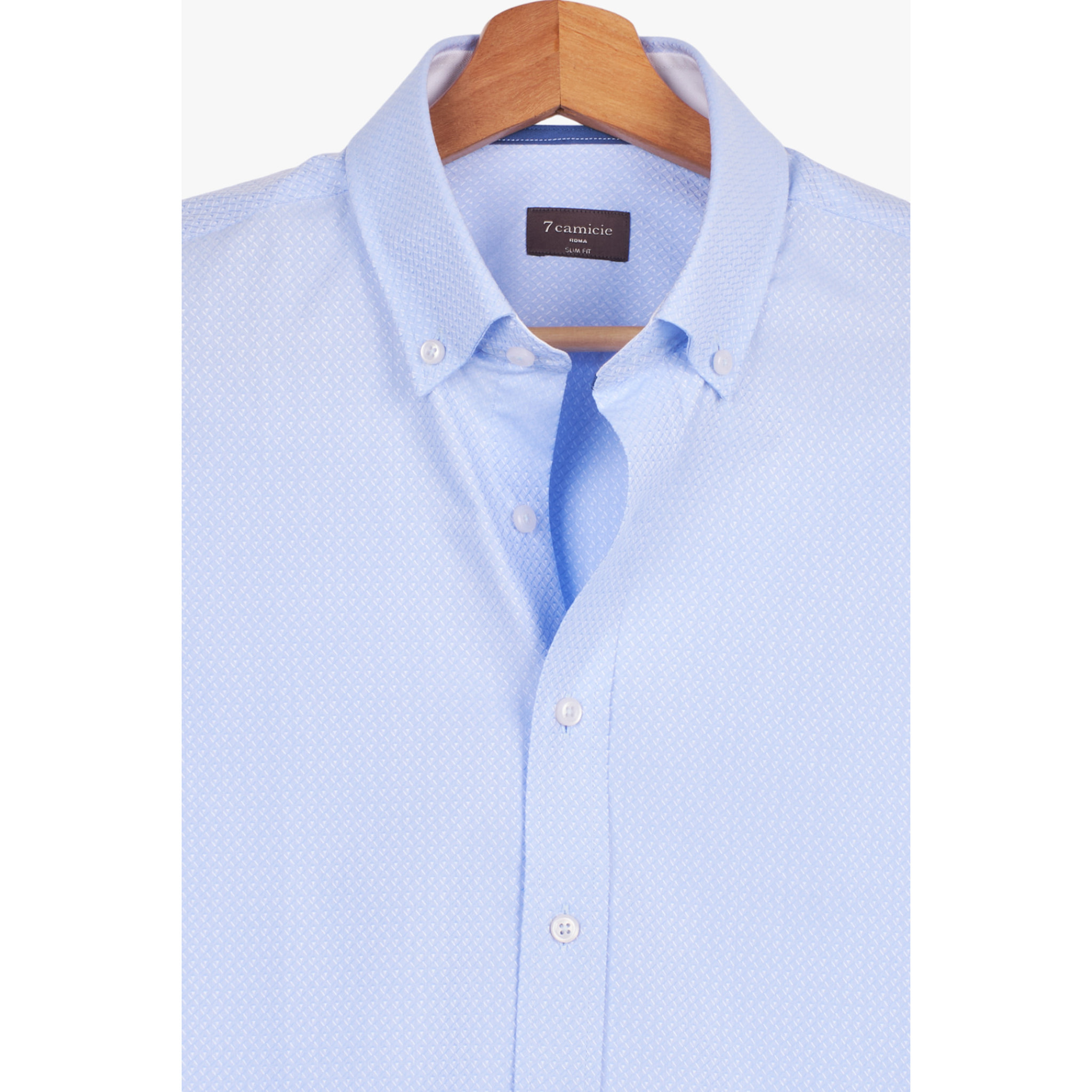 camicia uomo 1 bottone button down slim Jacquard Fantasia Celeste/Celeste