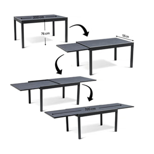 Salon de jardin repas "Lagos" - 200/320 x 105 x 76 cm - 10 chaises - Gris clair