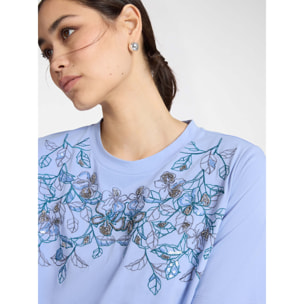 Elena Mirò - T-shirt con ricamo floreale - Azzurro