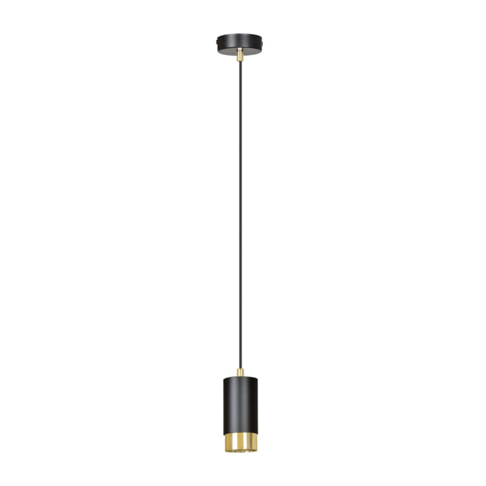 Lampada a sospensione Fumiko in acciaio nero opaco e oro