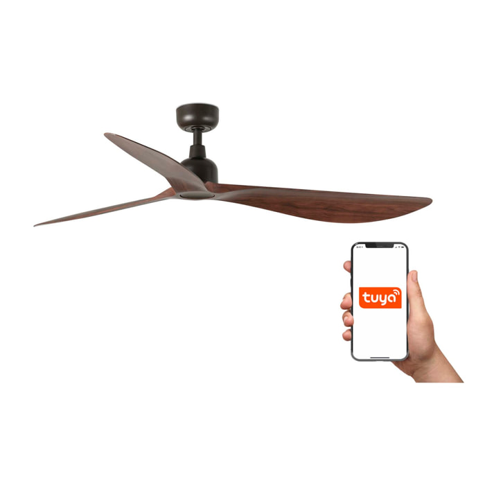 OUTWOOD L Ventilateur de plafond rouille/noyer IP44 TUYA