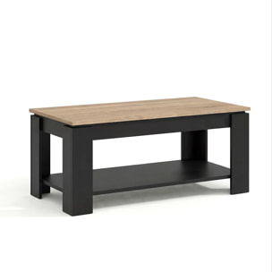Mesa de centro elevable con almacenaje en negro mate y roble canadian 102x43-54 cm Lya Negro Mate - Roble Canadian