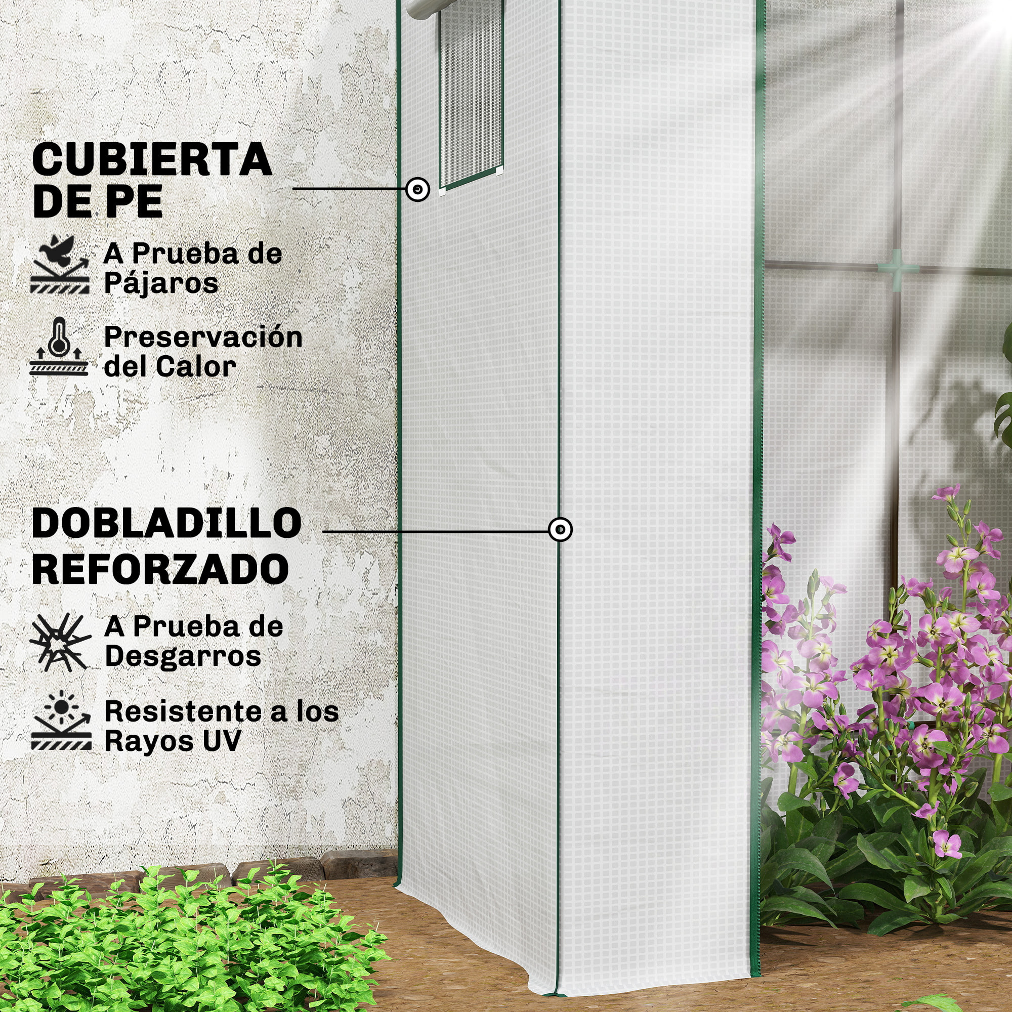 Invernadero Pequeño Invernadero de Exterior con Ventanas de Malla y Puerta con Cremallera Marco de Acero y Cubierta de PE 140g/m² para Cultivar Tomates Plantas Flores 196x77x197 cm Blanco