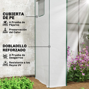 Invernadero Pequeño Invernadero de Exterior con Ventanas de Malla y Puerta con Cremallera Marco de Acero y Cubierta de PE 140g/m² para Cultivar Tomates Plantas Flores 196x77x197 cm Blanco