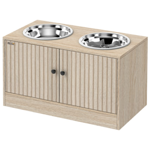 Gamelle double chien - porte-gamelles surélevé rangement 2 en 1 - 2 portes - effet bois naturel