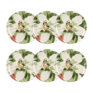 Lot de 6 assiettes à dessert en porcelaine floral 21cm FLORALUX