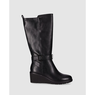 Botas de Piel Sintética - Negro - Tacón: 6 cm