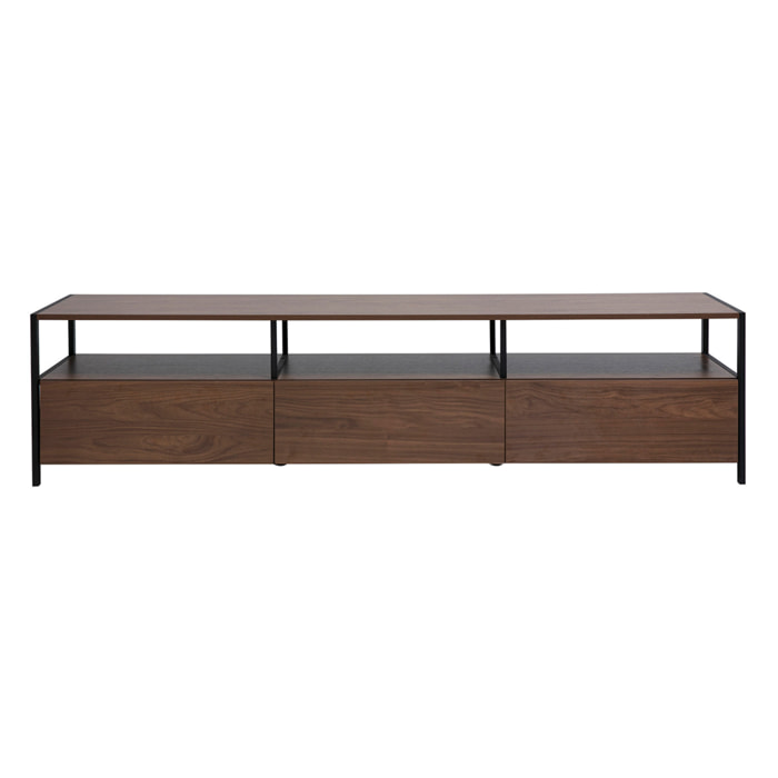 Meuble TV finition bois foncé noyer et métal noir L180 cm MAXENCE