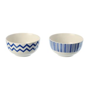 J-Line Bol Ligné - porcelaine - bleu/blanc - set de 2
