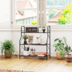 Soporte para Plantas de 3 Niveles para Interior y Exterior, Estantería para Plantas de Metal con Patas Ajustables y Asas, Resistente y Estable, para Macetas, Patio, Jardín, Balcón, Negro