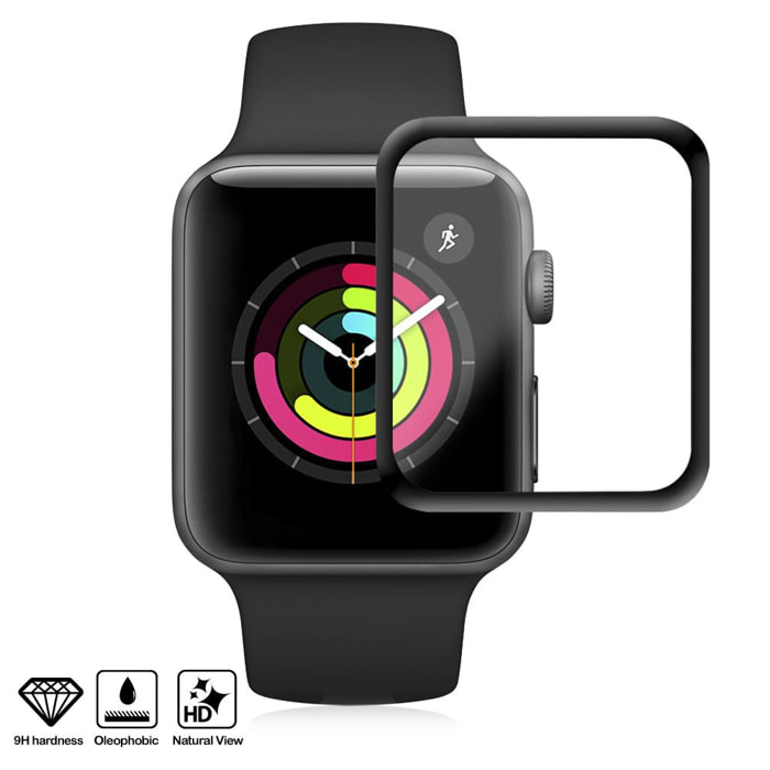 Protector de pantalla de cristal templado con bordes curvados a color para Apple Watch 42mm (Series 1, 2 y 3)