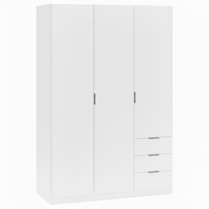 Armadio Guardaroba Vestiti 3 Ante Battenti 4 Ripiani E 3 Cassetti Con Barra Appendiabiti Salvaspazio Design Moderno 200 x 52 x 135 Cm Bianco