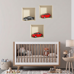 Stickers muraux 3D | Sticker Mural Autocollant effet 3D voitures - Stickers adhésifs 3D Chambre Salon Trompe l'oeil